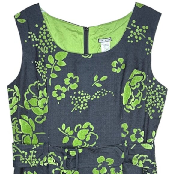 Anni Kuan Sleeveless Belted Floral Sheath Fair Labor - Black/Green - 10 - Picture 4 of 9